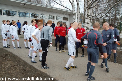 FC Haka - FC Inter-harjoitusottelun erotuomarit ja joukkueet 3.4.2009